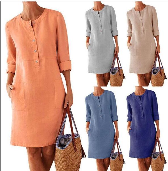 casual dresses 2021 summer cotton linen dress fashion button o-neck party women long sleeve pocket solid vestidos plus size, Black;gray
casual dresses 2021 summer cotton linen dress fashion button o-neck party women long sleeve pocket solid vestidos plus size, Black;gray