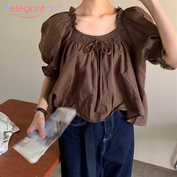 aelegantmis square collar short blouse shirt women french design elegant female sleeve velvet sweet cute 210607, White
aelegantmis square collar short blouse shirt women french design elegant female sleeve velvet sweet cute 210607, White