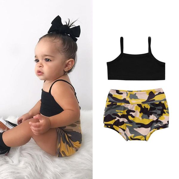 fashion summer cute toddler baby girls clothes sets solid black sleeveless vest crop camouflage shorts 2pcs clothing, White
fashion summer cute toddler baby girls clothes sets solid black sleeveless vest crop camouflage shorts 2pcs clothing, White