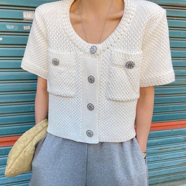 women's knits & tees korean summer vintage shirt u-neck chic single-breasted pocket design loose short-sleeved solid color woman, White
women's knits & tees korean summer vintage shirt u-neck chic single-breasted pocket design loose short-sleeved solid color woman, White
