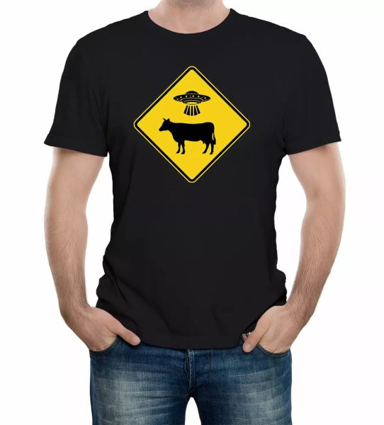 ufo cow abduction sign mens t-shirt funny animal aliens conspiracy theory, White;black 
ufo cow abduction sign mens t-shirt funny animal aliens conspiracy theory, White;black