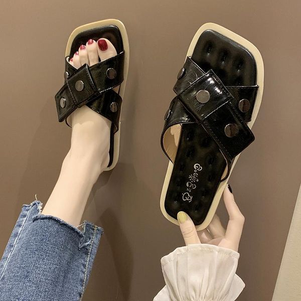 slippers women 2021 summer rivet flat cross retro square head casual ladies lazy sandals women's shoes zapatillas mujer, Black
slippers women 2021 summer rivet flat cross retro square head casual ladies lazy sandals women's shoes zapatillas mujer, Black