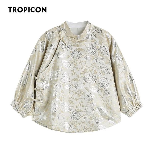 women's blouses & shirts tropicon vintage satin cheongsam fall 2021 blouse women elegant ladies designer gold floral rayon silk autumn, White
women's blouses & shirts tropicon vintage satin cheongsam fall 2021 blouse women elegant ladies designer gold floral rayon silk autumn, White