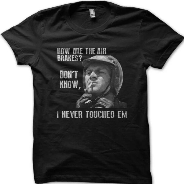 steve mcqueen the great escape hows the brakes black t-shirt 9051, White;black