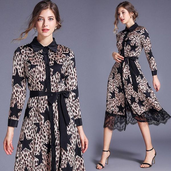 casual dresses leopard-print pentagon slim lace stitching dress, Black;gray
casual dresses leopard-print pentagon slim lace stitching dress, Black;gray