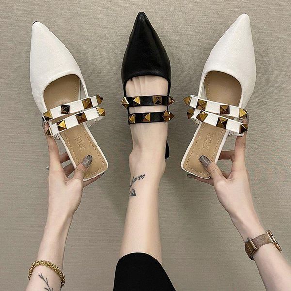 slippers faux leather women's pointed rivet flats for spring and summer 2021 fashion trend designer, Black
slippers faux leather women's pointed rivet flats for spring and summer 2021 fashion trend designer, Black