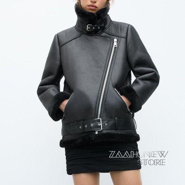 zaahonew new winter women sheepskin coat streewear thi warm faux lamb leather jaet with belt outwear, Black
zaahonew new winter women sheepskin coat streewear thi warm faux lamb leather jaet with belt outwear, Black