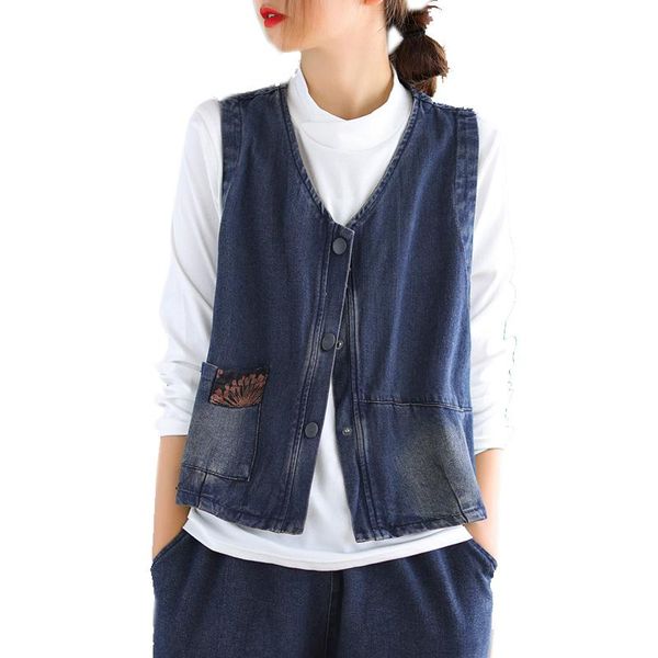 women's vests women denim vest patchwork retro vintage sleeveless jacket loose for spring autumn a09152058, Black;white
women's vests women denim vest patchwork retro vintage sleeveless jacket loose for spring autumn a09152058, Black;white