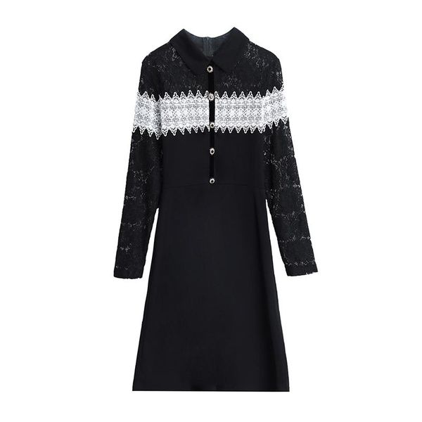 splicing lace black dress women elegant trendy robes spring fall style plus size office ladies mini casual dresses, Black;gray
splicing lace black dress women elegant trendy robes spring fall style plus size office ladies mini casual dresses, Black;gray