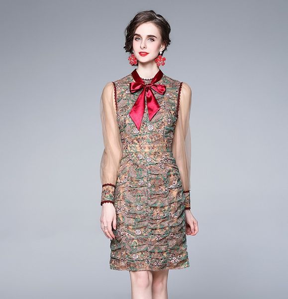 dress summer women o neck mesh patchwork flowers print long sleeve knee-length sheath party dress 210514, Black;gray
dress summer women o neck mesh patchwork flowers print long sleeve knee-length sheath party dress 210514, Black;gray