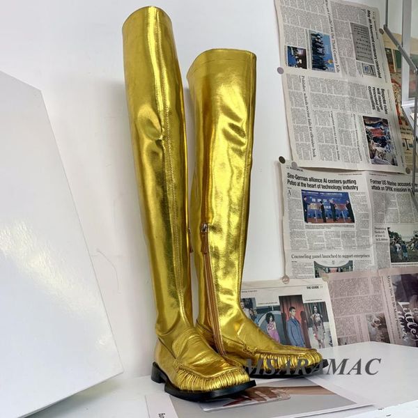 boots gold metallic feeling flat leather square toe over the knee fashion street women slim motorcycle, Black
boots gold metallic feeling flat leather square toe over the knee fashion street women slim motorcycle, Black