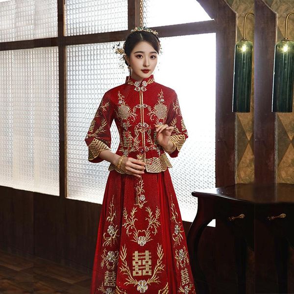 ethnic clothing 2021 chinese style wedding dress women traditional hanfu red embroidery cheongsam ancient costume
ethnic clothing 2021 chinese style wedding dress women traditional hanfu red embroidery cheongsam ancient costume