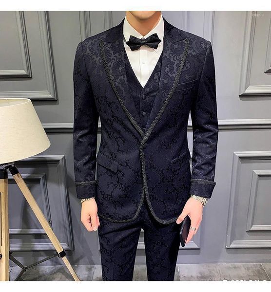 fashion design navy blue jacquard men suits costume homme slim fit tuxedos groom wedding terno masculino 3 piece party blazer, White;black
fashion design navy blue jacquard men suits costume homme slim fit tuxedos groom wedding terno masculino 3 piece party blazer, White;black