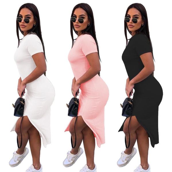 casual dresses 2021 fashion summer women midi solid color short sleeve slit girls' night clubwear slim, Black;gray
casual dresses 2021 fashion summer women midi solid color short sleeve slit girls' night clubwear slim, Black;gray