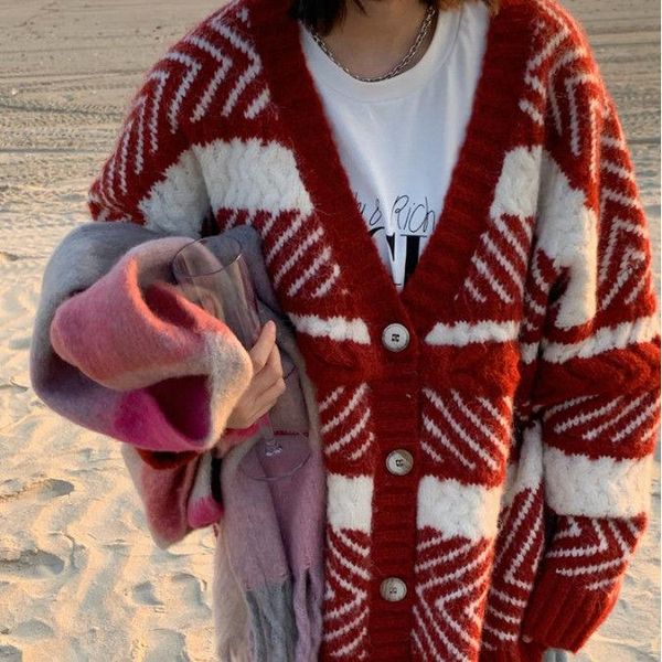 women's knits & tees cardigans for women 2021 v-neck loose christmas vintage striped patchwork sweater autumn winter korean oversize, White
women's knits & tees cardigans for women 2021 v-neck loose christmas vintage striped patchwork sweater autumn winter korean oversize, White