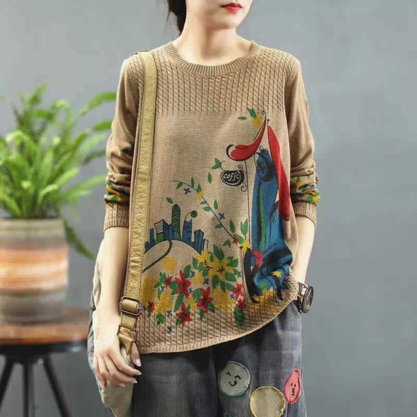 women's sweaters female spring autumn fashion long sleeve sweater women large size pullover vintage colorful floral coffee shop knitwea, White;black
women's sweaters female spring autumn fashion long sleeve sweater women large size pullover vintage colorful floral coffee shop knitwea, White;black