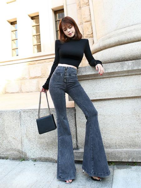 grey flared pants fashion high-waisted zipper slim jeans for women 2021 spring clothing pantalones de mujer cintura alta women's, Blue
grey flared pants fashion high-waisted zipper slim jeans for women 2021 spring clothing pantalones de mujer cintura alta women's, Blue