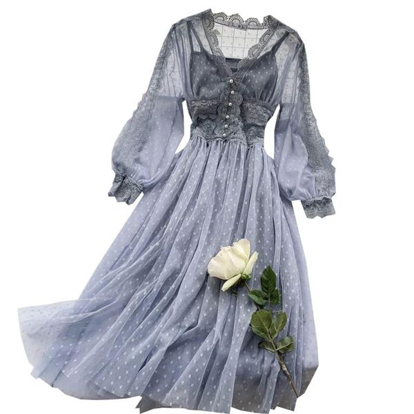 women's mesh long dress chic cyber celebrity sweet temperament spring summer v-neck lace a-line ml859 210506, Black;gray
women's mesh long dress chic cyber celebrity sweet temperament spring summer v-neck lace a-line ml859 210506, Black;gray