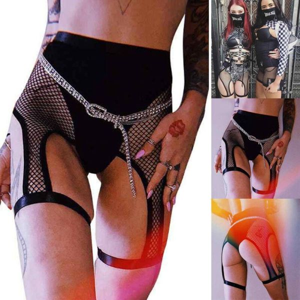 women mesh patchwork short hollow garter shorts belt holder dance black women's, White;black
women mesh patchwork short hollow garter shorts belt holder dance black women's, White;black
