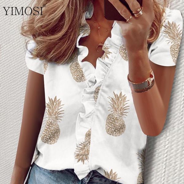 women's blouses & shirts 2021 elegant pineapple print ruffle blouse ladies short sleeve summer office female v neck plus size, White
women's blouses & shirts 2021 elegant pineapple print ruffle blouse ladies short sleeve summer office female v neck plus size, White