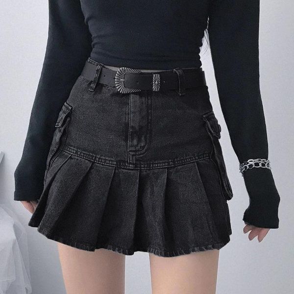 vintage y2k pleated jeans skirts women dark academia fashion goth black high waist skirt 90s korean pockets 2021
vintage y2k pleated jeans skirts women dark academia fashion goth black high waist skirt 90s korean pockets 2021