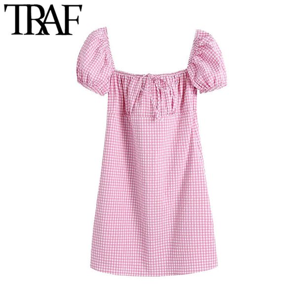 traf women sweet fashion with tied check mini dress vintage puff sleeve back smocked elastic female dresses vestidos 210415, Black;gray
traf women sweet fashion with tied check mini dress vintage puff sleeve back smocked elastic female dresses vestidos 210415, Black;gray