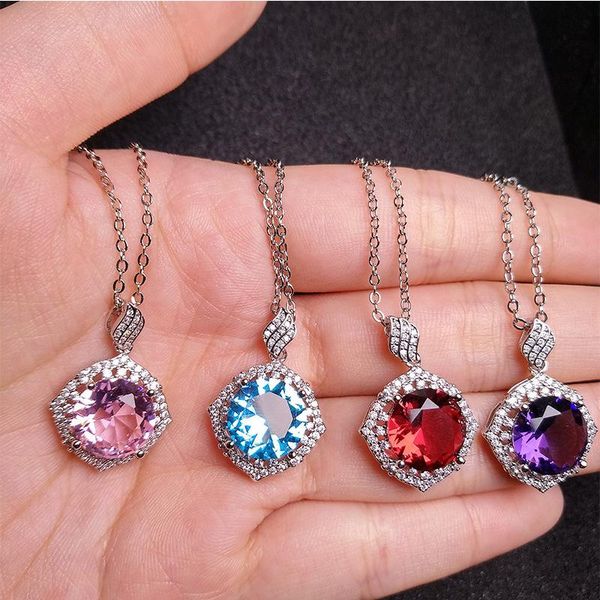 pendant necklaces fashion shine crystal colour zircon necklace for women's cocktail party cz wedding bridal jewelry gift, Silver