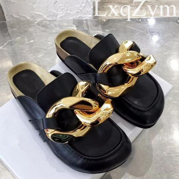 runway gold chain closed toe slipper women men slides genuine leather thick sole mules low heels for big size 34-44 slippers, Black
runway gold chain closed toe slipper women men slides genuine leather thick sole mules low heels for big size 34-44 slippers, Black
