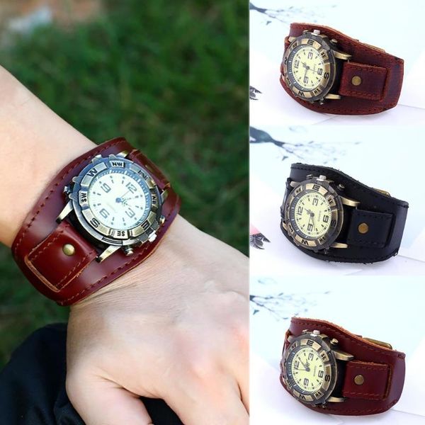 wristwatches drop vintage women men punk faux leather round dial quartz bracelet wrist watches, Slivery;brown
wristwatches drop vintage women men punk faux leather round dial quartz bracelet wrist watches, Slivery;brown