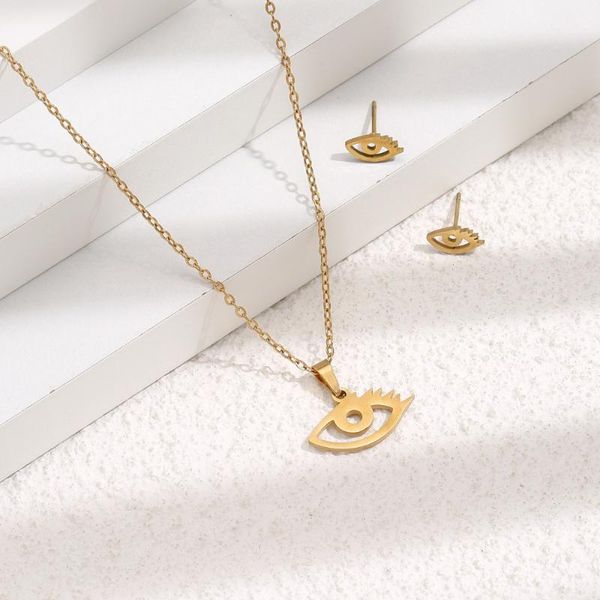 earrings & necklace and jewelry set women stainless steel gold color eye shape birthday gift for girlfriend, Silver
earrings & necklace and jewelry set women stainless steel gold color eye shape birthday gift for girlfriend, Silver