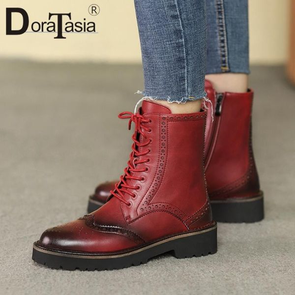 boots doratasia female genuine leather 2021 concise chunky heels ankle women round toe cross tied zip shoes woman, Black
boots doratasia female genuine leather 2021 concise chunky heels ankle women round toe cross tied zip shoes woman, Black