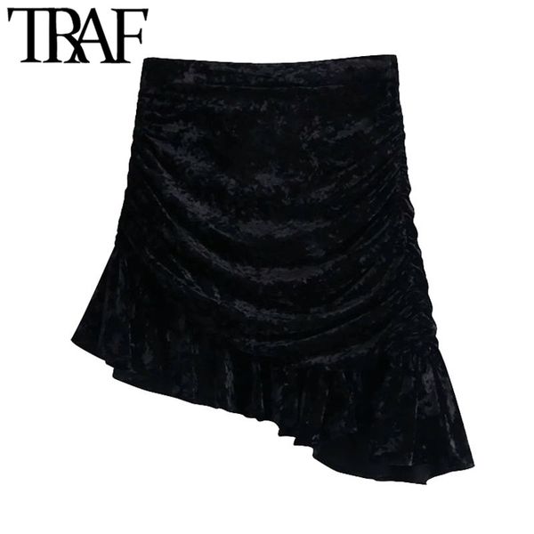 traf women chic fashion pleated velvet asymmetrical mini skirt vintage high waist back zipper female skirts mujer 210415, Black
traf women chic fashion pleated velvet asymmetrical mini skirt vintage high waist back zipper female skirts mujer 210415, Black