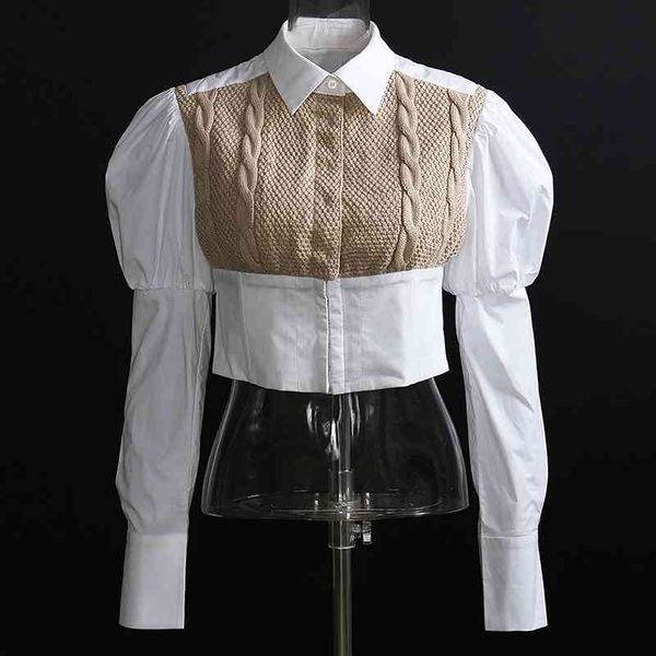 women's blouses & shirts women cotton crop blouse spring autumn knitted spliced corset shirt ulmg, White
women's blouses & shirts women cotton crop blouse spring autumn knitted spliced corset shirt ulmg, White