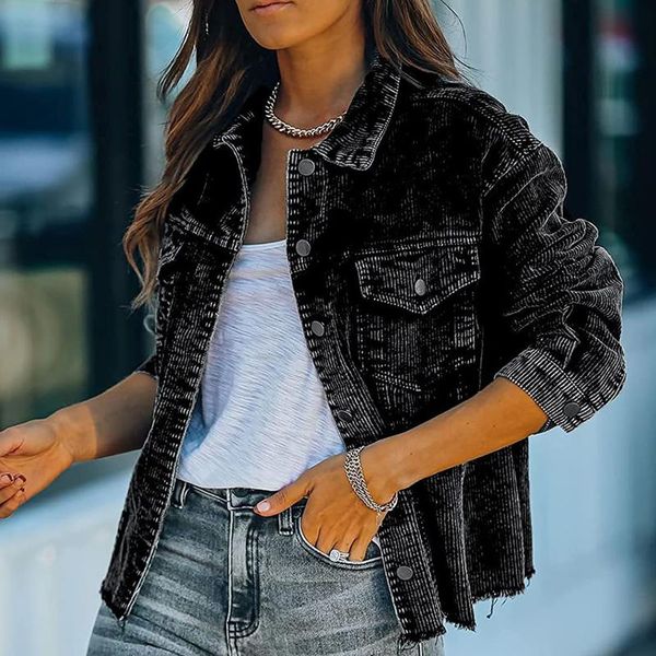 women's jackets 2021 lapel corduroy coat for woman fall winter button down clothes womens long-sleeved loose jacket veste femme, Black;brown
women's jackets 2021 lapel corduroy coat for woman fall winter button down clothes womens long-sleeved loose jacket veste femme, Black;brown