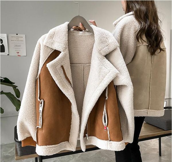 women's fur & faux 2021 loose one-piece suede jacket women short lamb thicken coat lapel zipper fashion stitching, Black
women's fur & faux 2021 loose one-piece suede jacket women short lamb thicken coat lapel zipper fashion stitching, Black