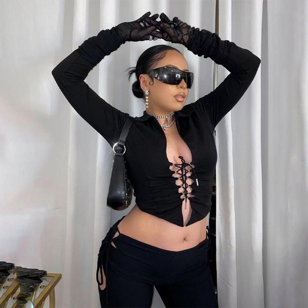 women's t-shirt hollow bandage exposed navel women ladies long sleeve lapel slim crop solid wild chic shirt basic tee, White
women's t-shirt hollow bandage exposed navel women ladies long sleeve lapel slim crop solid wild chic shirt basic tee, White