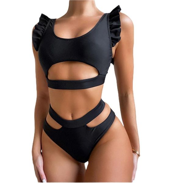 women's swimwear 2021 bikini women solid black ruffle sleeve briefs swimsuits for summer beach swimming suits, White;black
women's swimwear 2021 bikini women solid black ruffle sleeve briefs swimsuits for summer beach swimming suits, White;black