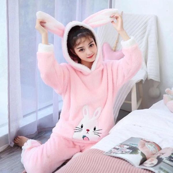 hooded women's pants & capris flannel pajamas set warm sleepwear women cartoon cute rabbit ears homewear long sleeve pant big size px0j, Black;white
hooded women's pants & capris flannel pajamas set warm sleepwear women cartoon cute rabbit ears homewear long sleeve pant big size px0j, Black;white