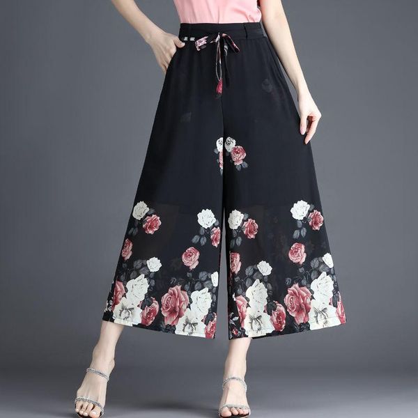 women's pants & capris women elegant wide leg loose trousers summer elastic waist leisure chiffon ankle-length floral print female, Black;white
women's pants & capris women elegant wide leg loose trousers summer elastic waist leisure chiffon ankle-length floral print female, Black;white