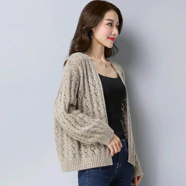 women's knits & tees casual knitted cardigan sweater women spring autumn hollow cardigans long sleeve solid loose female knitwear sweat, White