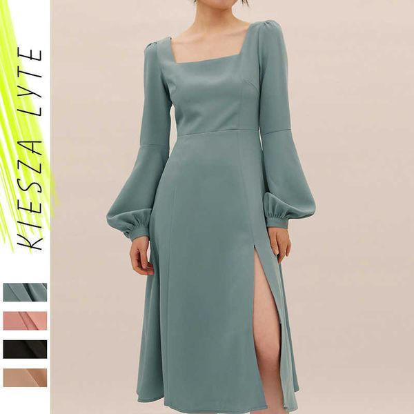vintage womens fashion dress lantern sleeves high slit waist elegant a-line dresses female vestidos 210608, Black;gray
vintage womens fashion dress lantern sleeves high slit waist elegant a-line dresses female vestidos 210608, Black;gray