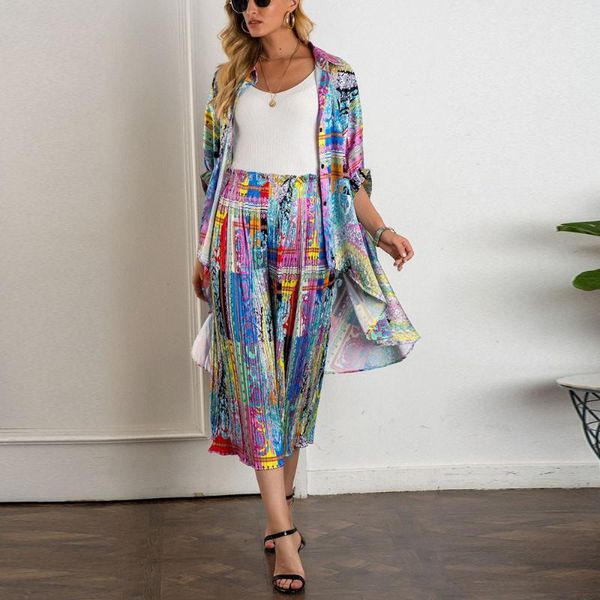 women's tracksuits retro floral print 2pcs outfits women loose blouse shirt and high waist wide leg pants two piece set office suit, Gray
women's tracksuits retro floral print 2pcs outfits women loose blouse shirt and high waist wide leg pants two piece set office suit, Gray