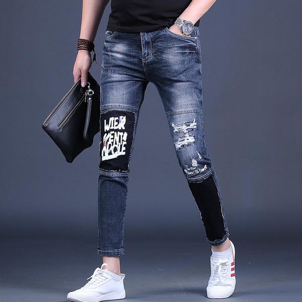 men's jeans streetwear men summer letter printed ripped patchwork denim pants casual blue thin slim fit holes ankle-length jean
men's jeans streetwear men summer letter printed ripped patchwork denim pants casual blue thin slim fit holes ankle-length jean