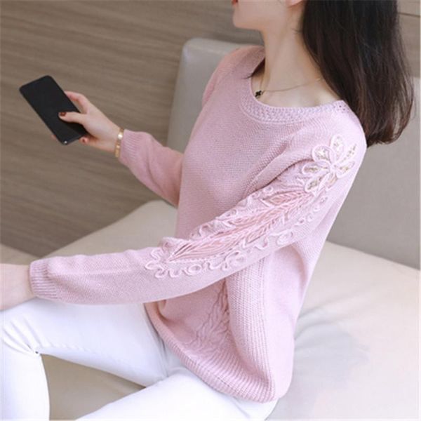 women's sweaters 2021 elegant knitted sweater hollow out embroidery lace shirt long sleeve women pullovers clothing, White;black
women's sweaters 2021 elegant knitted sweater hollow out embroidery lace shirt long sleeve women pullovers clothing, White;black