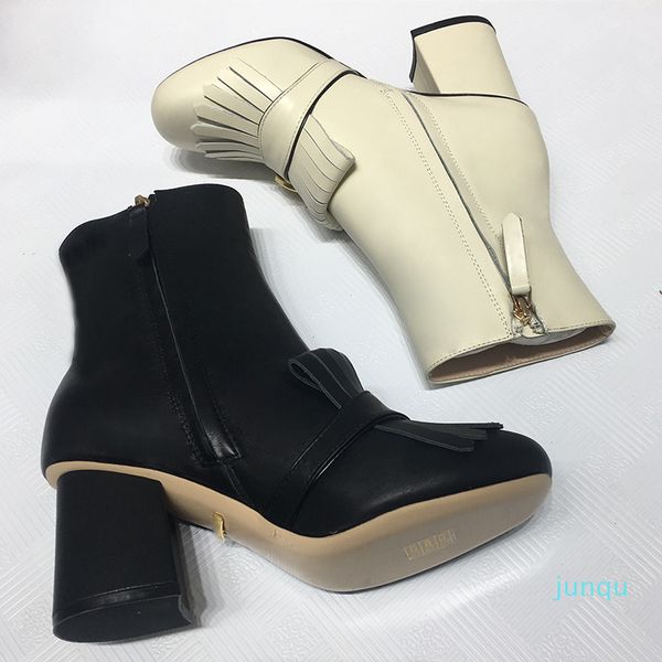 luxury designer womens tassel ankle boots 100% cowskin genuine leather fashion button shoes round toes .5cm thick high heel, Black
luxury designer womens tassel ankle boots 100% cowskin genuine leather fashion button shoes round toes .5cm thick high heel, Black