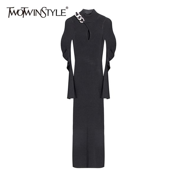 black knitting dress for women stand collar long sleeve high waist patchwork chain slim midi dresses female 210520, Black;gray
black knitting dress for women stand collar long sleeve high waist patchwork chain slim midi dresses female 210520, Black;gray