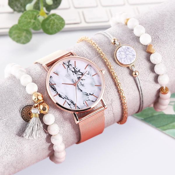 wristwatches 4pcs set women rose gold mesh band creative marble wrist watch luxury quartz bracelet watches relogio feminino, Slivery;brown
wristwatches 4pcs set women rose gold mesh band creative marble wrist watch luxury quartz bracelet watches relogio feminino, Slivery;brown