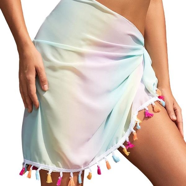 women's swimwear women lace-up bikini cover ups 2021 fashion tie-dye see through high waist mini skirt with tassels, White;black
women's swimwear women lace-up bikini cover ups 2021 fashion tie-dye see through high waist mini skirt with tassels, White;black