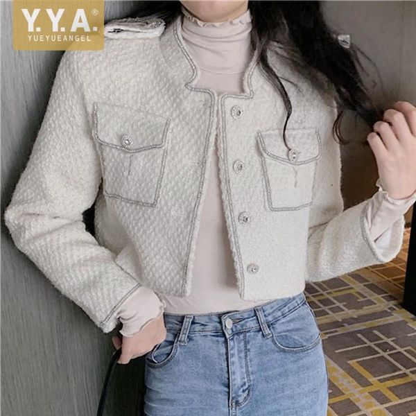 fashion stand collar tweed jacket women diamonds high waist outerwear vintage single breasted elegant female short coats women's jacke, Black;brown
fashion stand collar tweed jacket women diamonds high waist outerwear vintage single breasted elegant female short coats women's jacke, Black;brown