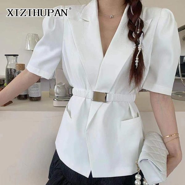 elegant solid coat for women notched puff short sleeve sashes korean blazers female summer fashion clothing 2021 tide women's suits &, White;black
elegant solid coat for women notched puff short sleeve sashes korean blazers female summer fashion clothing 2021 tide women's suits &, White;black